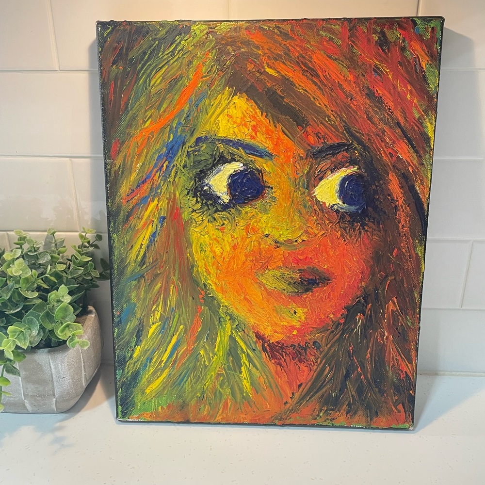 Vibrant Abstract Portrait with Large Eyes Texture